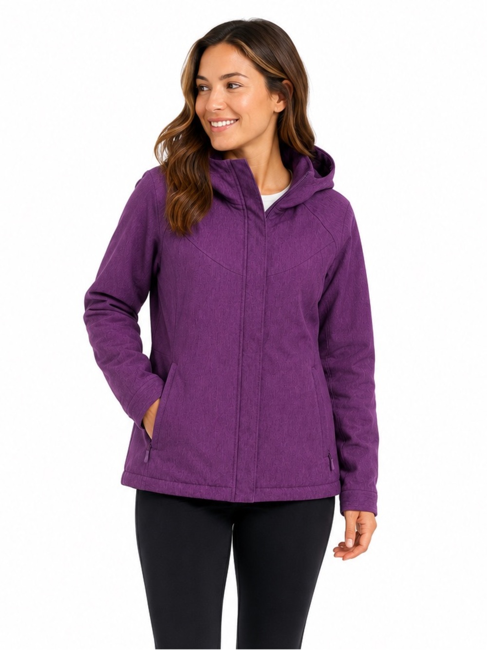 Kirkland Signature Women’s Hooded Softshell Fleece Lined Jacket Purple Medium